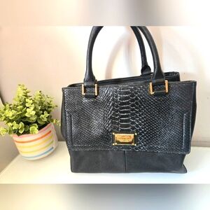Tignanello Black Leather Multi Pocket Handbag